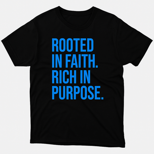 Rooted & Rich Premium T-Shirt – Faith & Flow Collection - Blue